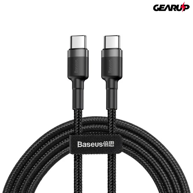 Kép 1/6 - Baseus Cafule kábel - PD 2.0, QC 3.0 - 60 W USB-C – USB-C PD 1m (fekete-szürke)