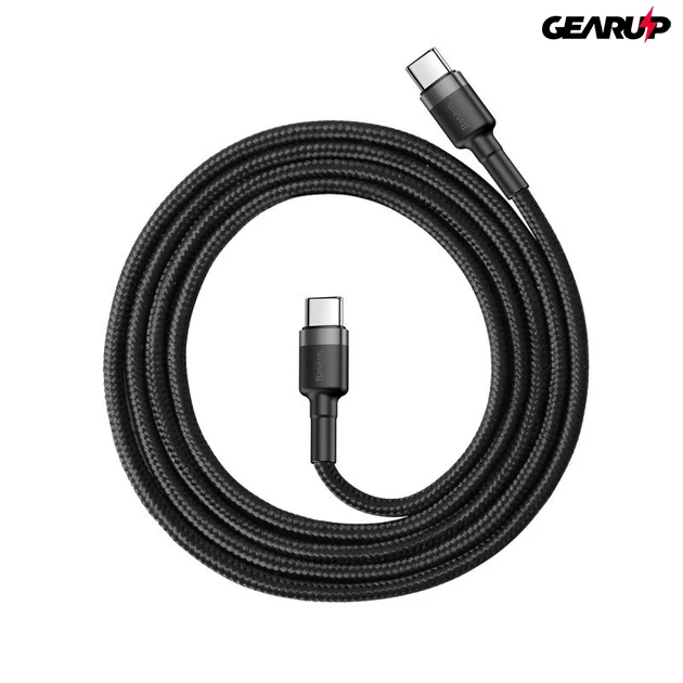 Kép 2/6 - Baseus Cafule kábel - PD 2.0, QC 3.0 - 60 W USB-C – USB-C PD 1m (fekete-szürke)