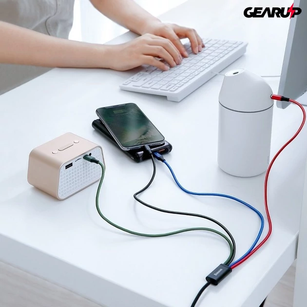 Kép 3/10 - Baseus Fast 4 az 1-ben USB-kábel - 2xUSB-C / Lightning / Micro 3,5A 1,2 m (fekete)