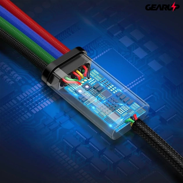 Kép 7/10 - Baseus Fast 4 az 1-ben USB-kábel - 2xUSB-C / Lightning / Micro 3,5A 1,2 m (fekete)