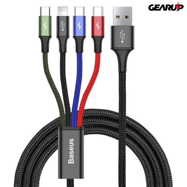 Kép 1/10 - Baseus Fast 4 az 1-ben USB-kábel - 2xUSB-C / Lightning / Micro 3,5A 1,2 m (fekete)