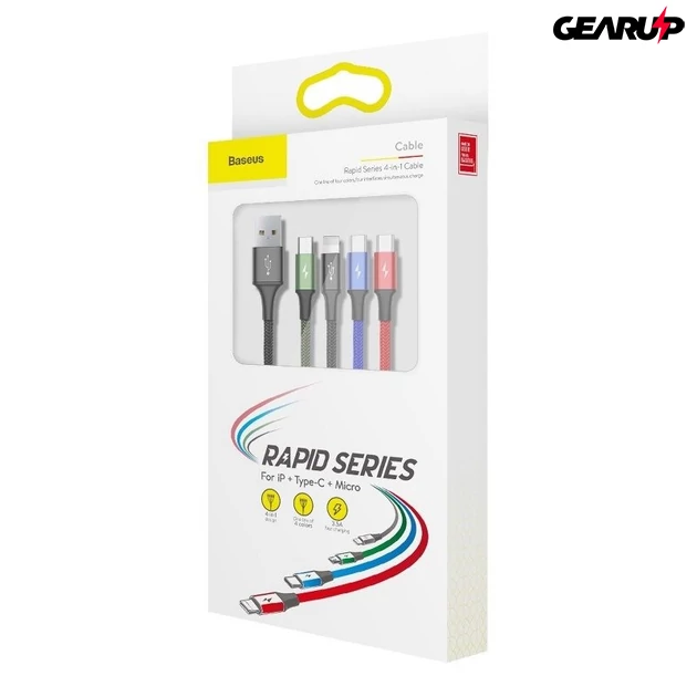 Kép 10/10 - Baseus Fast 4 az 1-ben USB-kábel - 2xUSB-C / Lightning / Micro 3,5A 1,2 m (fekete)