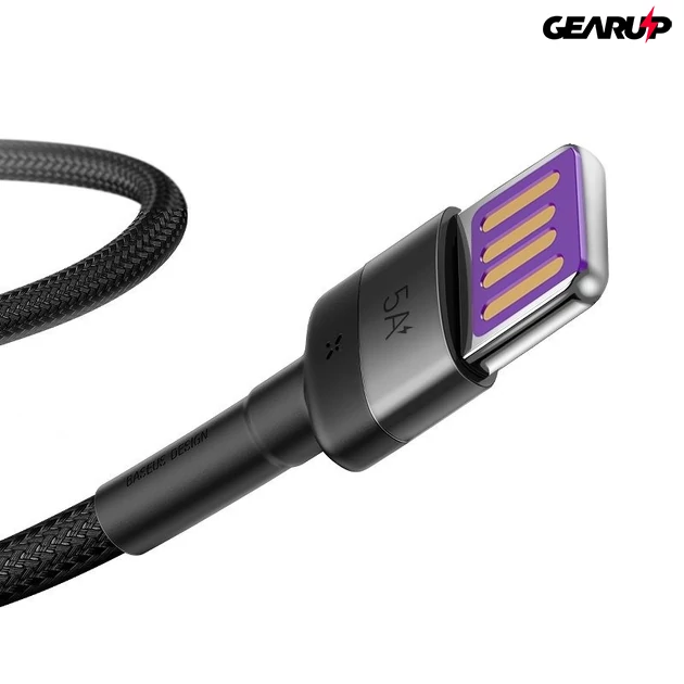 Kép 2/10 - Baseus Cafule USB / USB-C kábel, Huawei SuperCharge, QC 3.0, 5A 1m (fekete-szürke)