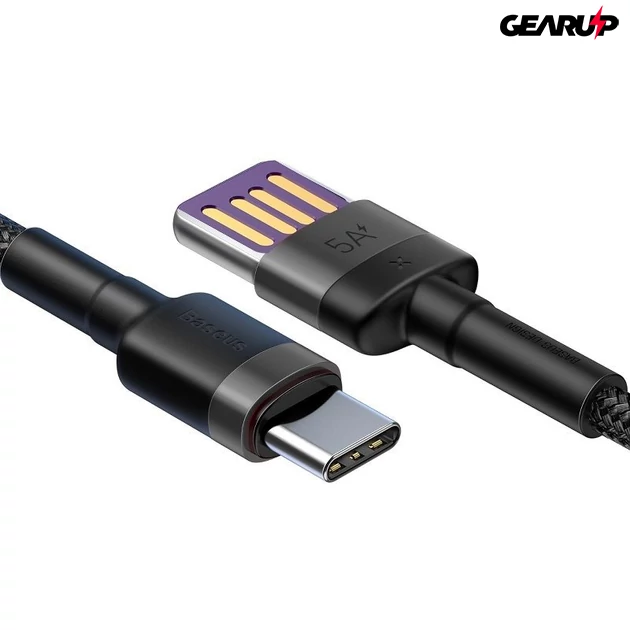 Kép 3/10 - Baseus Cafule USB / USB-C kábel, Huawei SuperCharge, QC 3.0, 5A 1m (fekete-szürke)