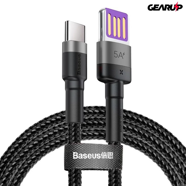 Kép 1/10 - Baseus Cafule USB / USB-C kábel, Huawei SuperCharge, QC 3.0, 5A 1m (fekete-szürke)