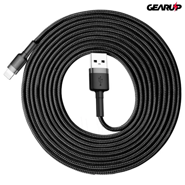Kép 1/9 - Baseus Cafule USB/Lightning kábel, 2A, 3m (szürke-fekete)