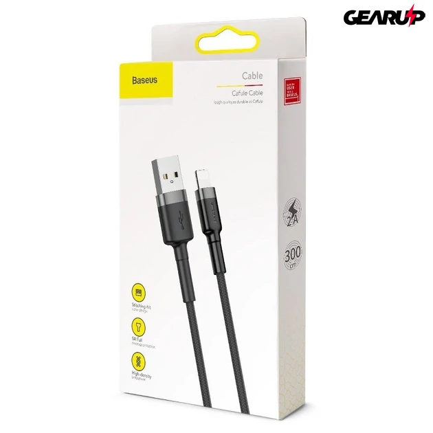 Kép 8/9 - Baseus Cafule USB/Lightning kábel 2A 3m (szürke-fekete)