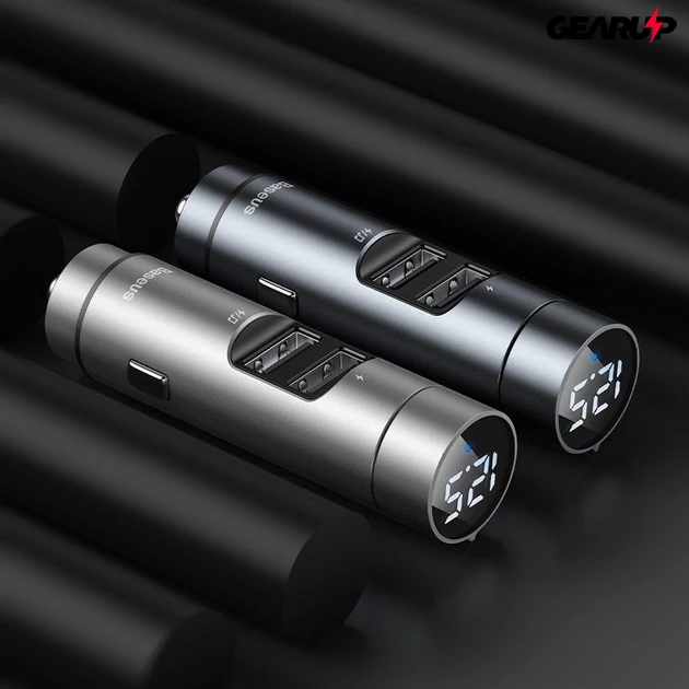 Kép 6/8 - FM adó Baseus Energy Column Bluetooth 5.0 2x USB 3.1A (szürke)