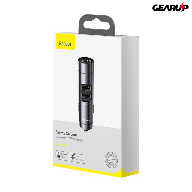 Kép 8/8 - FM adó Baseus Energy Column Bluetooth 5.0 2x USB 3.1A (szürke)