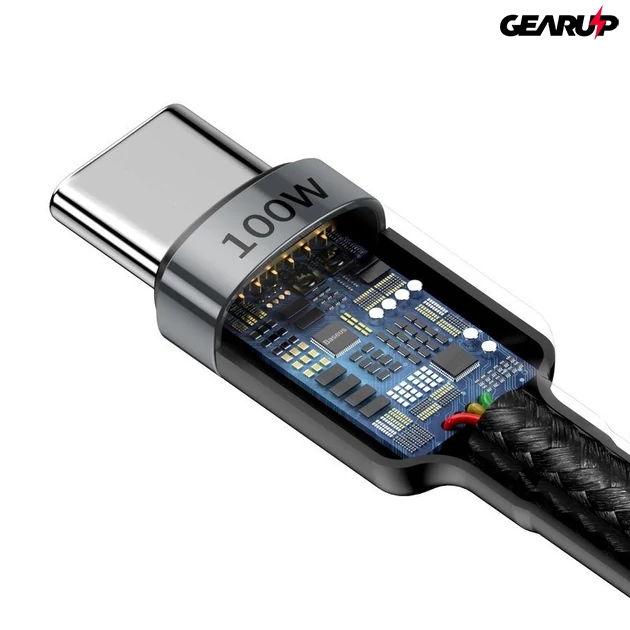 Kép 5/8 - Baseus Cafule USB-C-USB-C kábel - QC 3.0, PD 2.0, 100 W, 5A, 2 m (szürke-fekete)