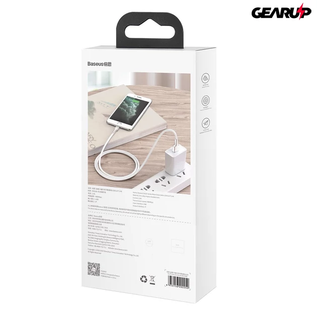 Kép 7/11 - Baseus Cafule USB/Lightning kábel 2,4A, 2m (fehér)