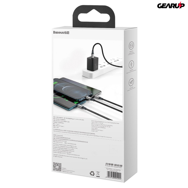 Baseus Rapid Series USB-C 3 az 1-ben kábel, micro USB / Lightning / USB-C, 20 W, 1,5 m (fekete)