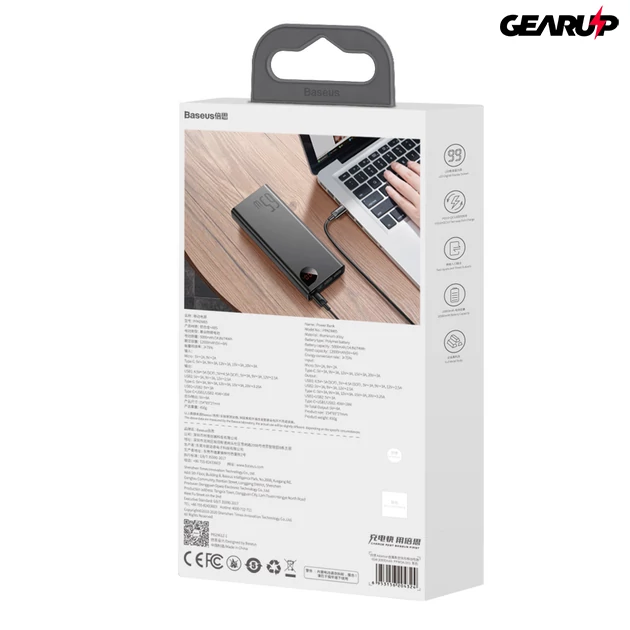 Kép 7/7 - Baseus Adaman Metal powerbank 20000mAh, PD, QC 3.0, 65W, 2xUSB + USB-C + micro USB, (fekete)