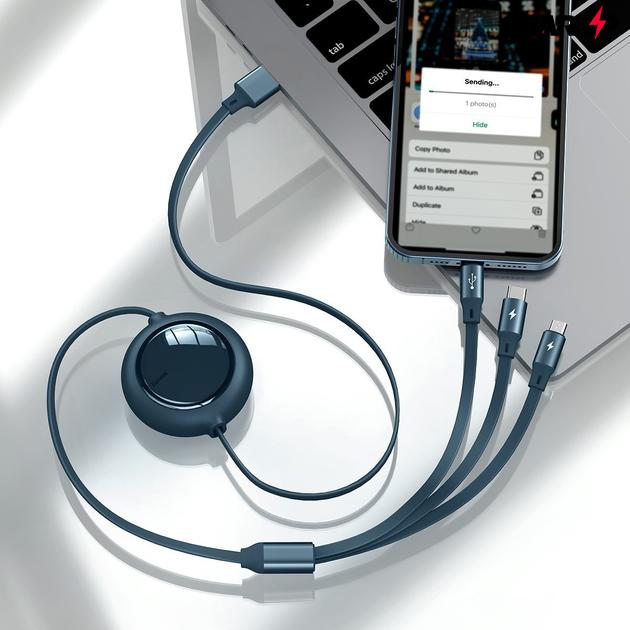 Baseus Bright Mirror 3 az 1-ben USB kábel - micro USB / Lightning / USB-C - 3,5 A - 1,2 m (kék)
