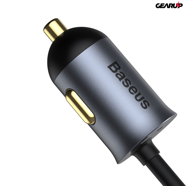 Baseus Share Together autós töltő hosszabbító kábellel 2x USB 2x USB-C 120W (szürke)