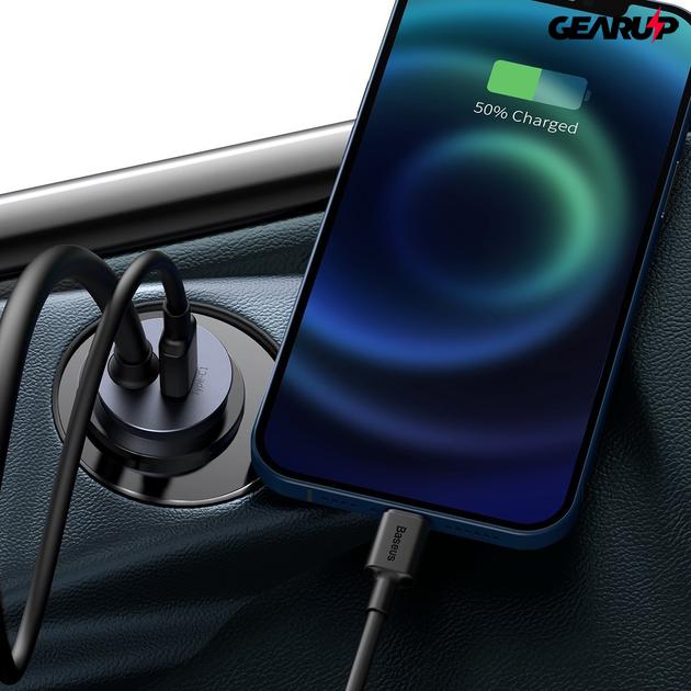 Baseus Share Together autós töltő hosszabbító kábellel 2x USB 2x USB-C 120W (szürke)