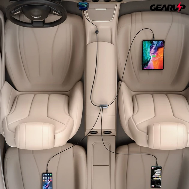 Kép 9/11 - Baseus Share Together autós töltő hosszabbító kábellel 2x USB 2x USB-C 120W (szürke)