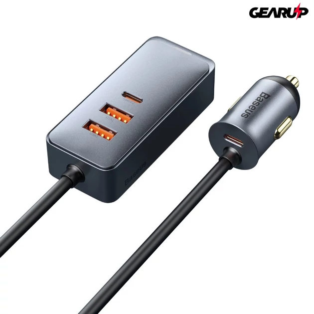 Kép 5/11 - Baseus Share Together autós töltő hosszabbító kábellel 2x USB 2x USB-C 120W (szürke)