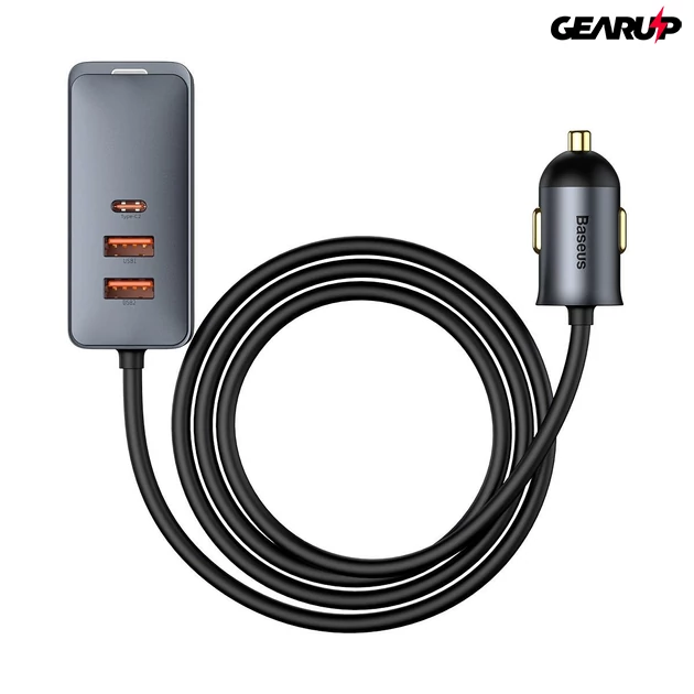 Kép 2/11 - Baseus Share Together autós töltő hosszabbító kábellel 2x USB 2x USB-C 120W (szürke)