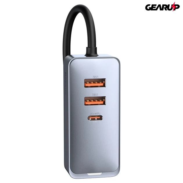 Kép 3/11 - Baseus Share Together autós töltő hosszabbító kábellel 2x USB 2x USB-C 120W (szürke)