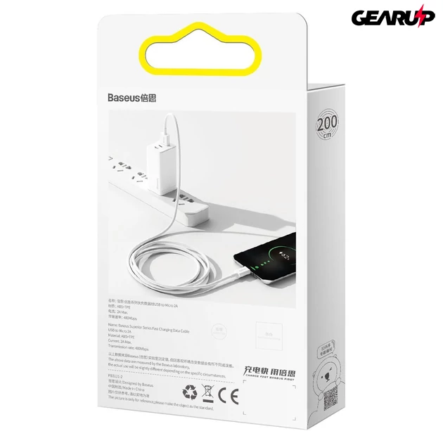 Kép 10/10 - Baseus Superior Series USB-micro USB kábel, 2A, 2m (fehér)