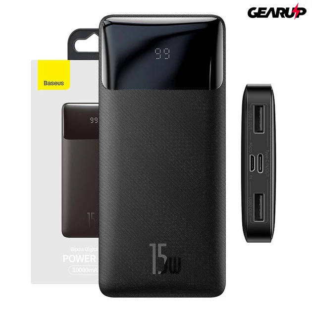 Kép 7/8 - Baseus Bipow Powerbank 10000 mAh, 2xUSB, USB-C, 15W (fekete)