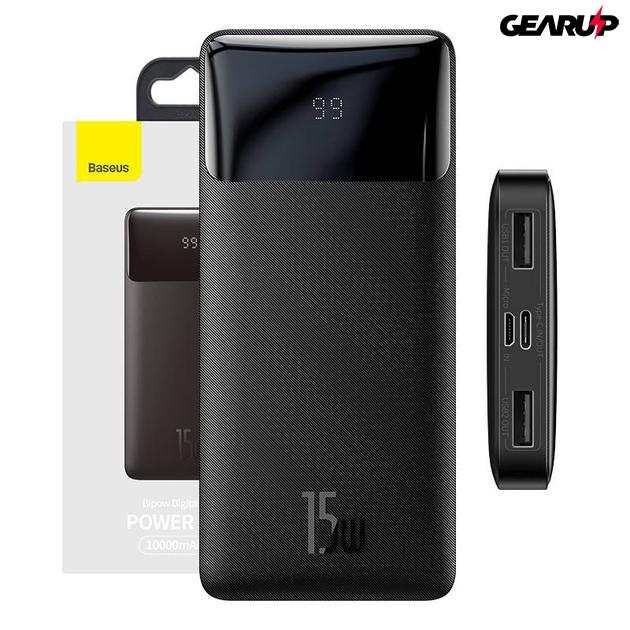 Baseus Bipow Powerbank 10000 mAh, 2xUSB, USB-C, 15W (fekete)