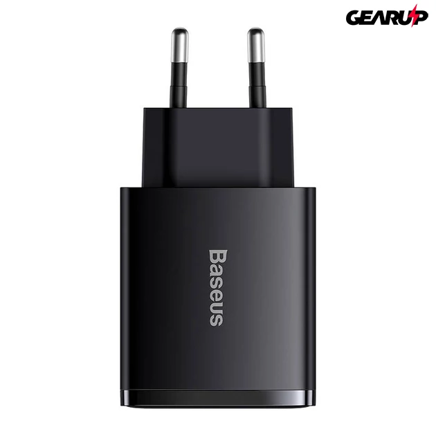 Kép 6/6 - Baseus kompakt gyorstöltő, 2xUSB, USB-C, PD, 3A, 30W (fekete)
