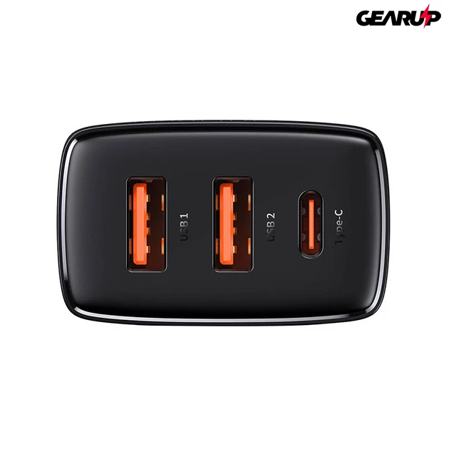 Kép 3/6 - Baseus kompakt gyorstöltő, 2xUSB, USB-C, PD, 3A, 30W (fekete)