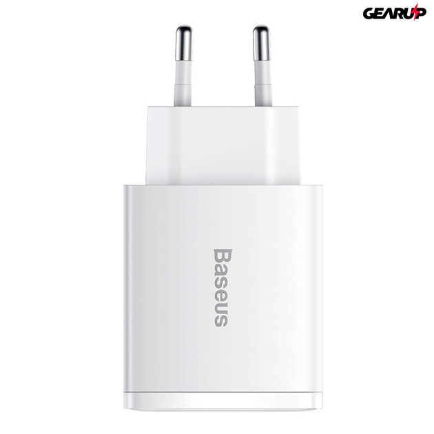 Baseus kompakt gyorstöltő 2xUSB USB-C PD 3A 30 W (fehér)