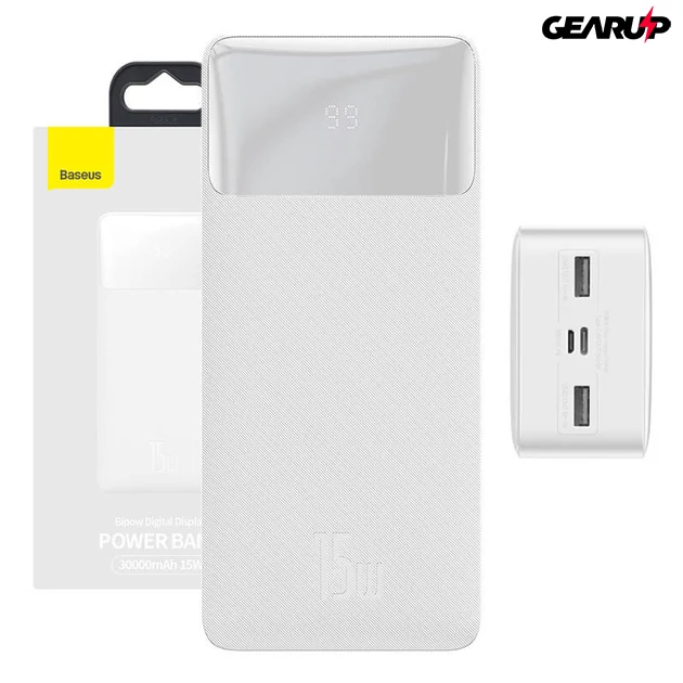 Kép 4/4 - Baseus Bipow Powerbank 30000 mAh, 2xUSB, USB-C, 15W (fehér)