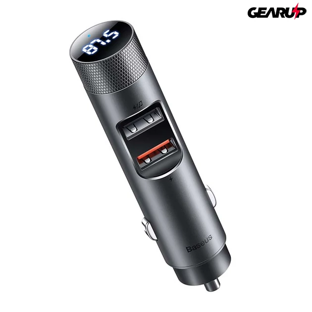 Kép 1/6 - Baseus MP3 Energy Column Pro szivargyújtós töltő, Bluetooth 5.0, 2 x USB, 30W (szürke)