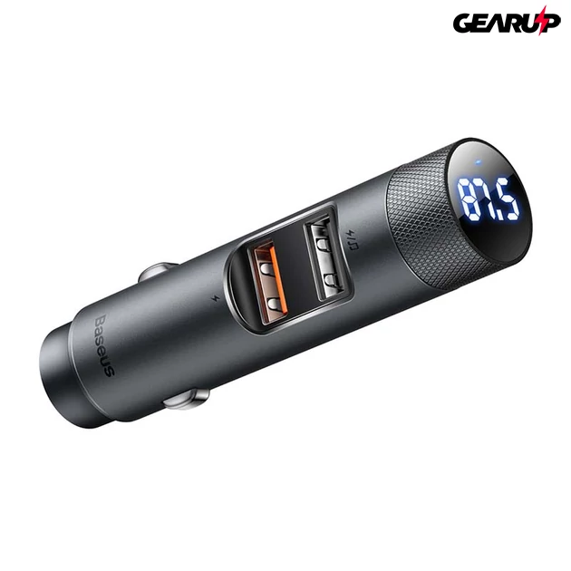 Kép 4/6 - Baseus MP3 Energy Column Pro szivargyújtós töltő, Bluetooth 5.0, 2 x USB, 30W (szürke)