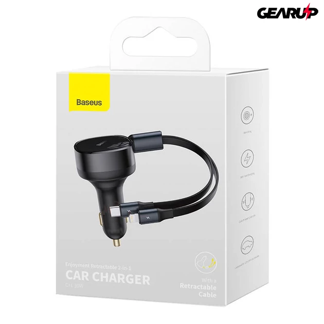 Kép 5/5 - Baseus Enjoyment autós töltő + 2 USB-C kábel + Lightning 3A, 30W (fekete)