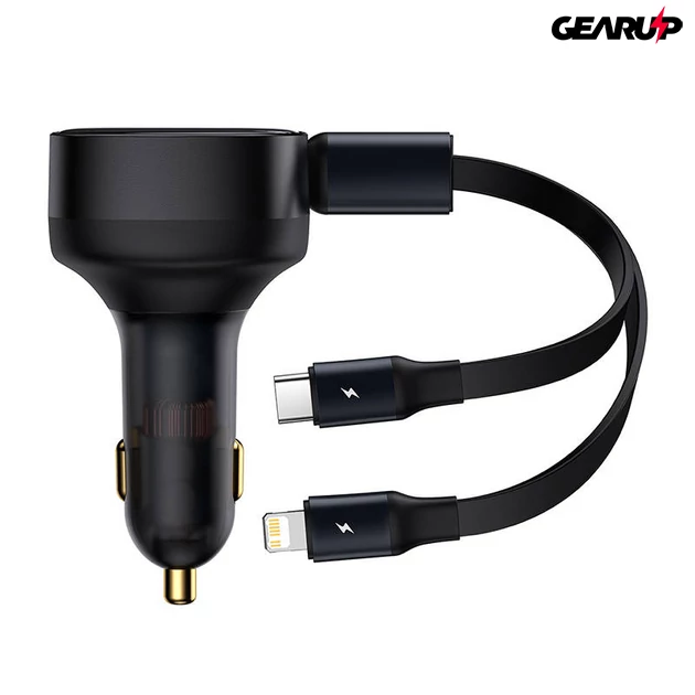 Kép 1/5 - Baseus Enjoyment autós töltő + 2 USB-C kábel + Lightning 3A, 30W (fekete)