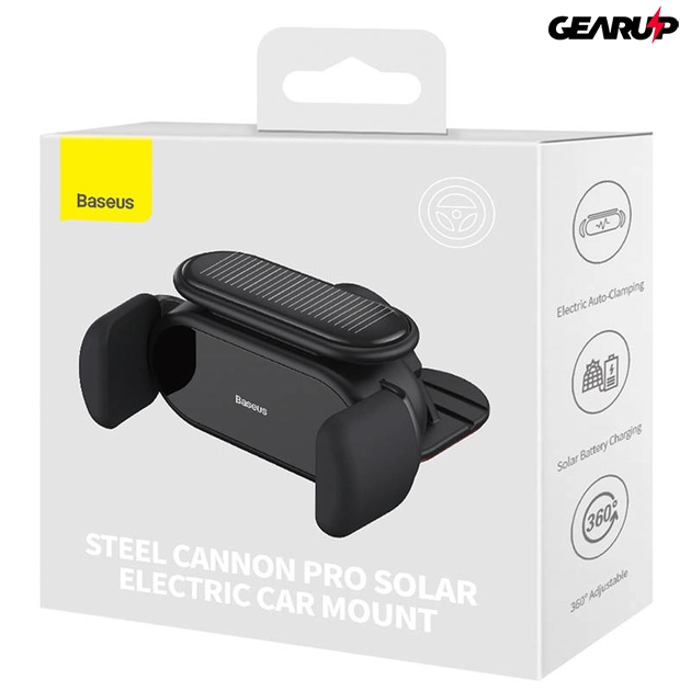 Baseus Steel Cannon Pro napelemes autós telefontartó műszerfalra (fekete)