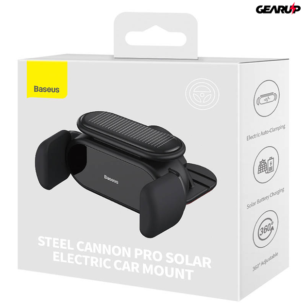 Baseus Steel Cannon Pro napelemes autós telefontartó műszerfalra (fekete)