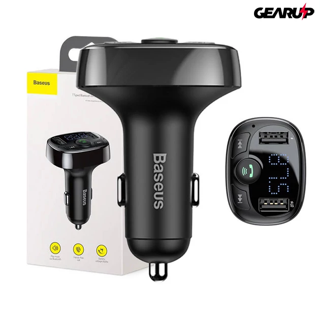 Kép 1/4 - Baseus T típusú Bluetooth 2xUSB microSD FM adó (fekete)