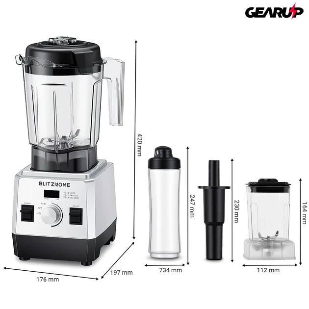 Kép 3/6 -  BlitzHome BH-207C 6 pengés asztali turmixgép 3 programmal és 7 fokozatú szabályzással, utazó palackkal - 1600W