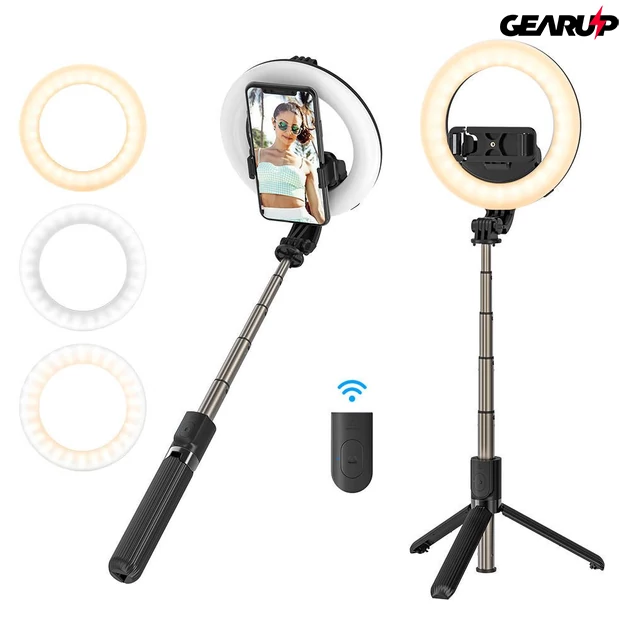 Kép 1/5 - BlitzWolf BW-BS8 Pro 3 az 1-ben selfie bot és állvány, LED gyűrűs lámpával