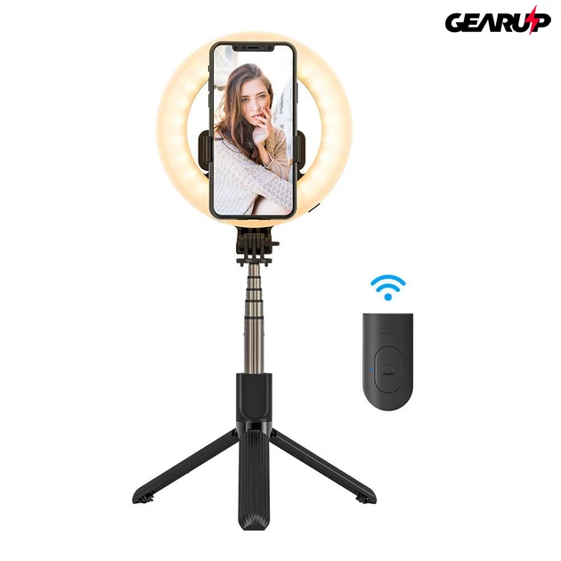 Kép 3/5 - BlitzWolf BW-BS8 Pro 3 az 1-ben selfie bot és állvány, LED gyűrűs lámpával
