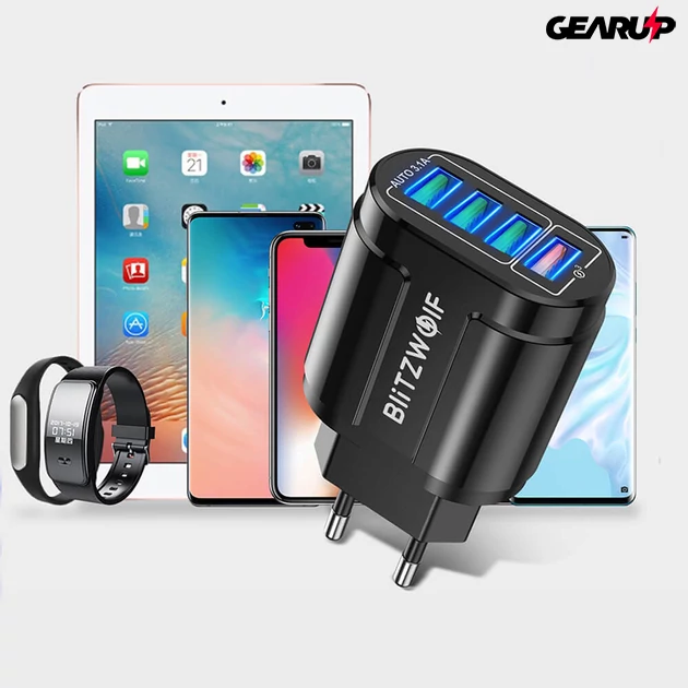 Kép 3/3 - BlitzWolf BK-385 gyorstöltő adapter 4 porttal (48W)