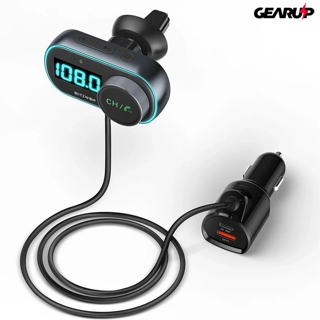 Kép 1/7 - BlitzWolf® BW-BC3: Bluetooth 5.0 FM transzmitter és töltő, 30W PD + 18W QC3.0 USB