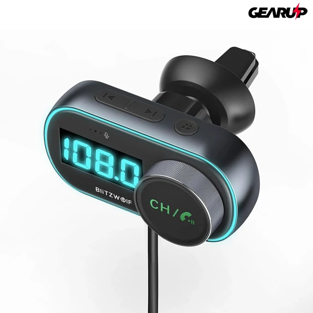 Kép 2/7 - BlitzWolf® BW-BC3: Bluetooth 5.0 FM transzmitter és töltő, 30W PD + 18W QC3.0 USB