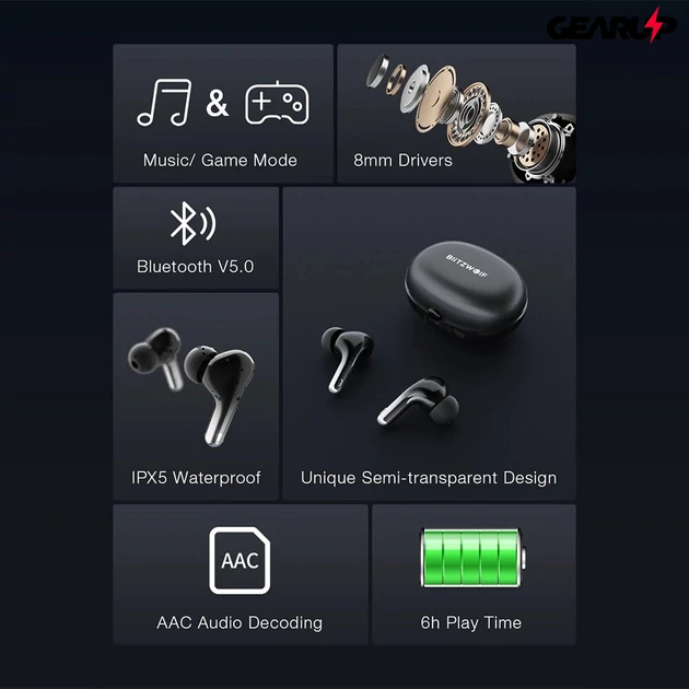 Kép 5/6 - BlitzWolf® BW-FYE18: TWS Bluetooth V5.0 vezeték nélküli fülhallgató