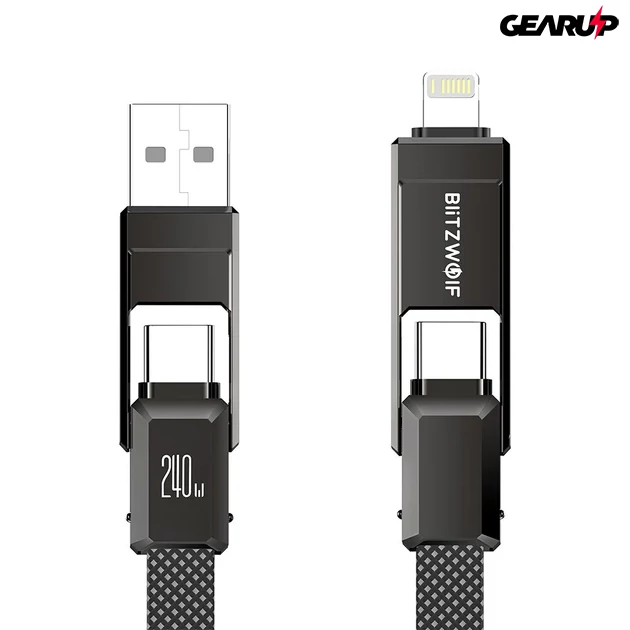Kép 4/5 - BlitzWolf BW-HDC7 4 az 1-ben prémium fonott gyorstöltő és adatkábel 240W - 1,2 m Kép 4/5 - BlitzWolf BW-HDC7 4 az 1-ben prémium fonott gyorstöltő és adatkábel 240W - 1,2 m