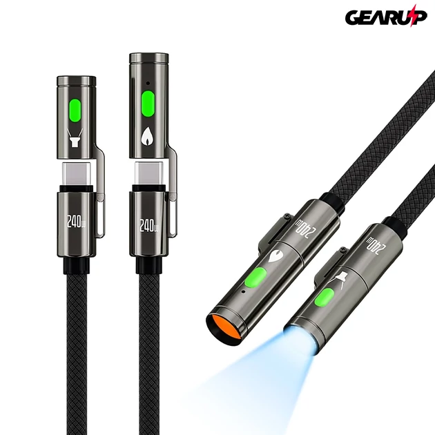 Kép 1/3 - BlitzWolf BW-HDC9 4-az-1-ben gyorstöltő kábel beépített zseblámpával, 240W - Fekete Kép 1/3 - BlitzWolf BW-HDC9 4-az-1-ben gyorstöltő kábel beépített zseblámpával, 240W - Fekete