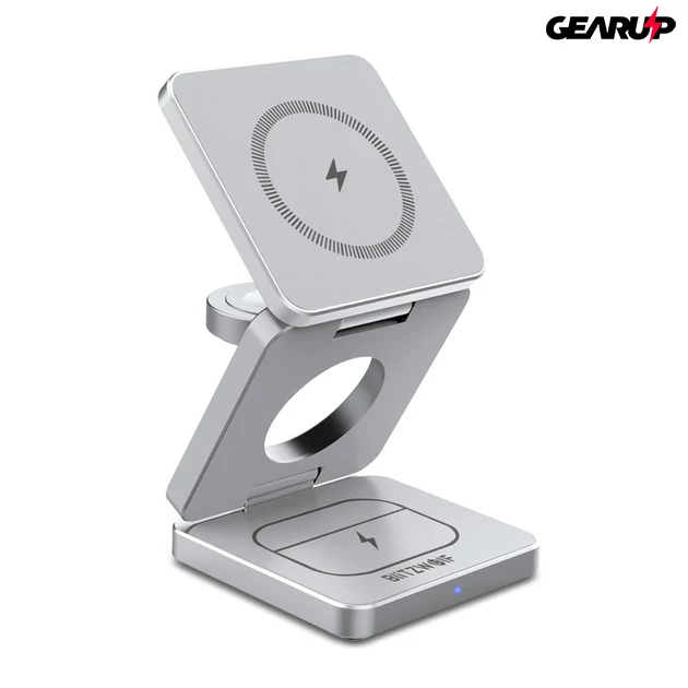 Kép 1/2 - BlitzWolf BW-IW30 MagSafe vezeték nélküli töltőállvány, 15W (ezüst)