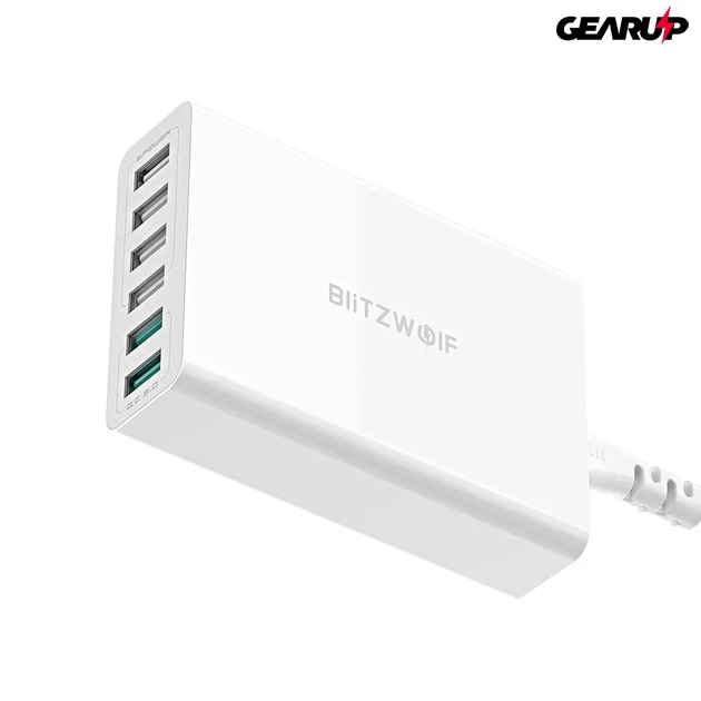 Kép 5/7 - BlitzWolf BW-S15 gyorstöltő 6 féle kimenettel, 60W - Fehér