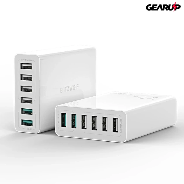 Kép 3/7 - BlitzWolf BW-S15 gyorstöltő 6 féle kimenettel, 60W - Fehér